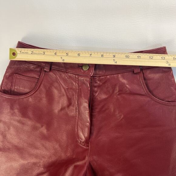 Metrostyle Women's Red Leather Flat Front Wide Leg 5 Pocket Chino Pants Size 4 - Picture 8 of 11